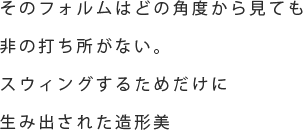 そのフォルムはどの角度から見ても非の打ち所がない。スウィングするためだけに生み出された造形美